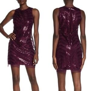 Vince Camuto Plum Purple Sequin Mini Swing Sheath Dress Sleeveless 14 NWT